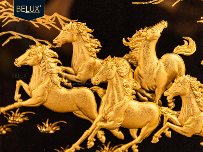 Tranh Bát Mã Dát Vàng 24k 39x30cm